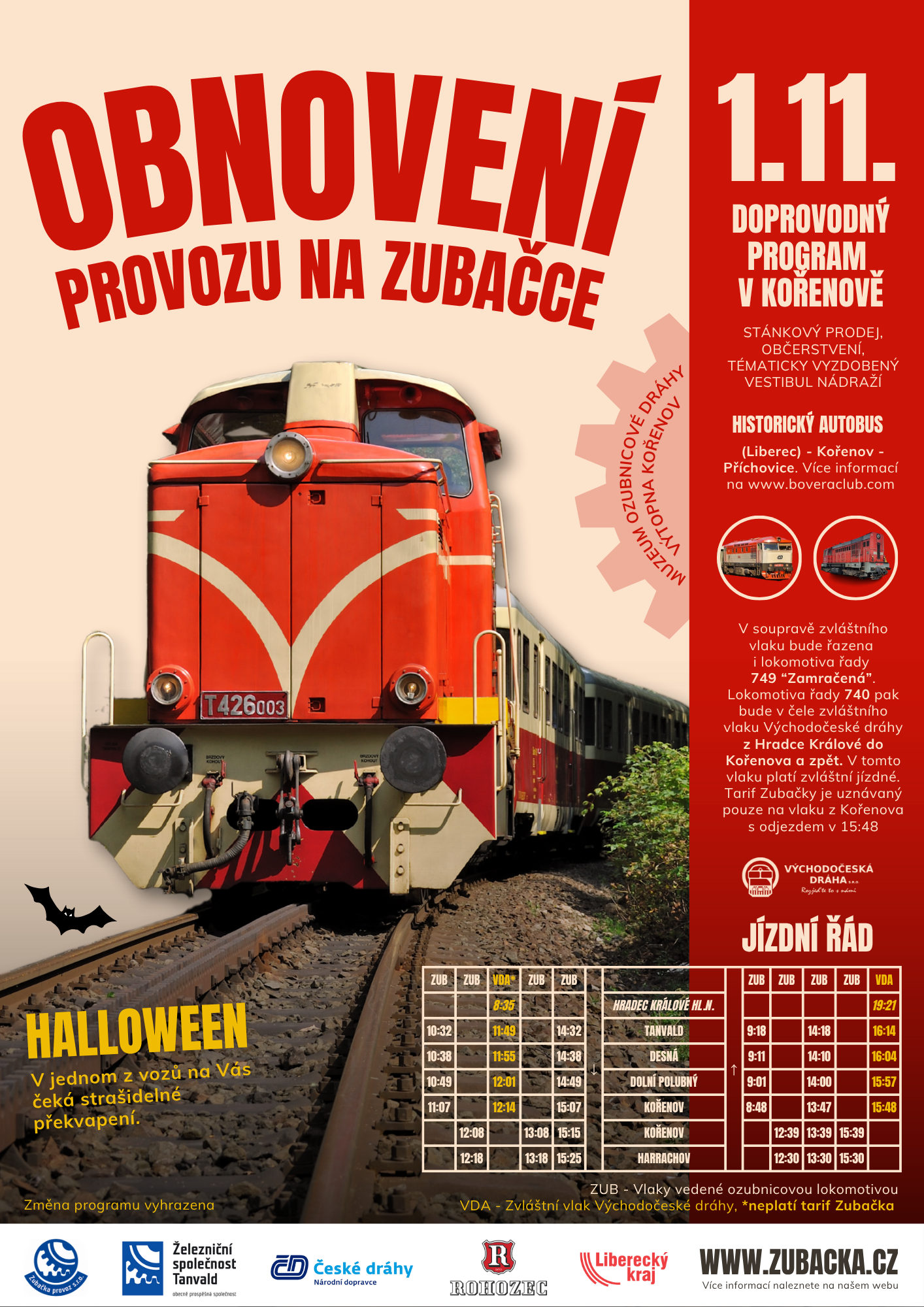 Obnovení provozu na Zubačce 1. listopadu